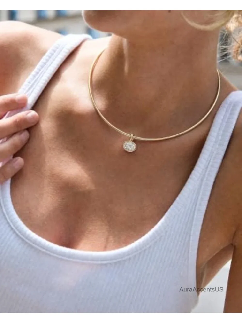 Non Tarnish Gold Plated Choker Necklace for Women CZ Sun Pendant Waterproof